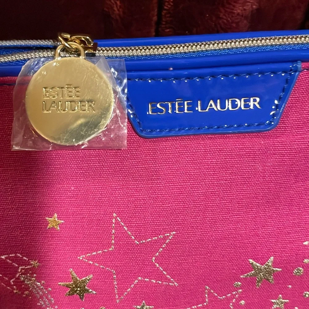 Estee Lauder 10” cosmetic makeup toiletry case zipper bag Metallic Moon & Stars